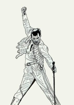 Portrait of Freddie Mercury. Queen. Traditional illustration. Pen. David Lopera Gómez