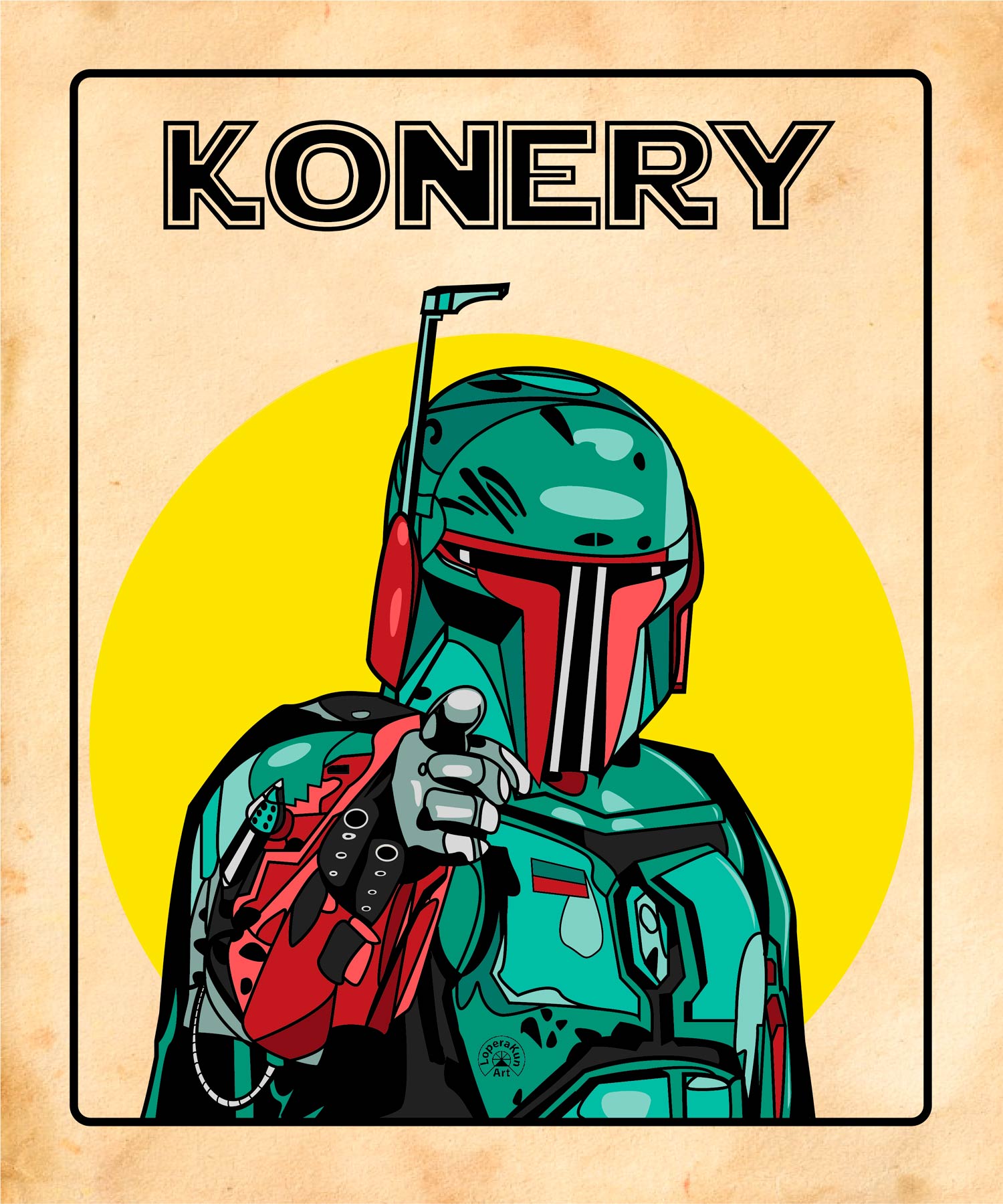 The Mandalorian. Star Wars parody. Konery. Digital Illustration. Illustrator. David Lopera Gómez