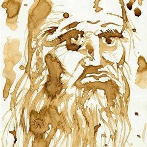 Retrato de Leonardo da Vinci. Café sobre papel Canson