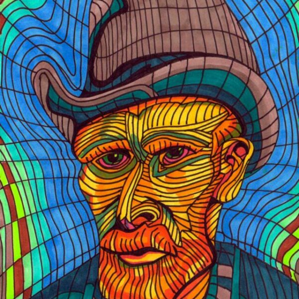 Portrait of Vincent Van Gogh. Traditional illustration. Marker pens. David Lopera Gómez