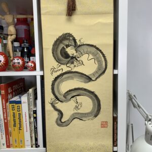 Extra Large Yellow Sumie Dragon Kakemono Scroll - Traditional Oriental Art