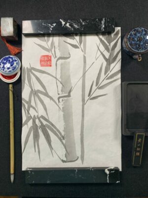 Bambúes persistentes victoriosos II. Sumi-e. Tinta china sobre papel de arroz