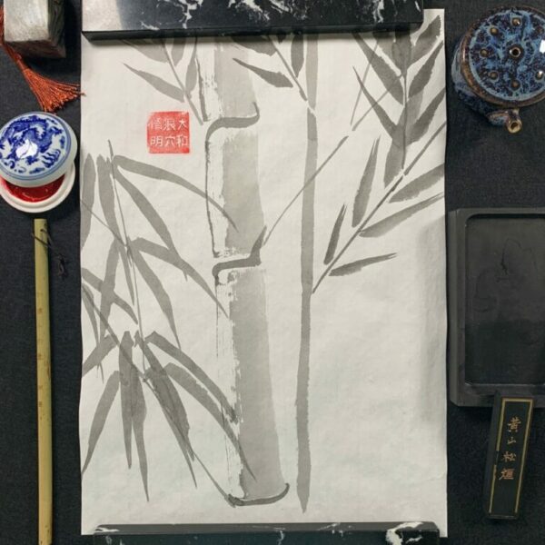 Bambúes persistentes victoriosos II. Sumi-e. Tinta china sobre papel de arroz