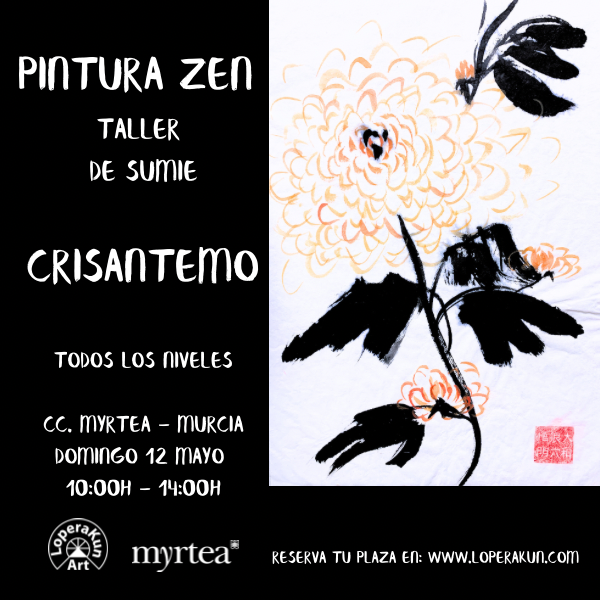 Taller pintura oriental zen sumí-e Crisantemo. David Lopera Gómez. Murcia. España.