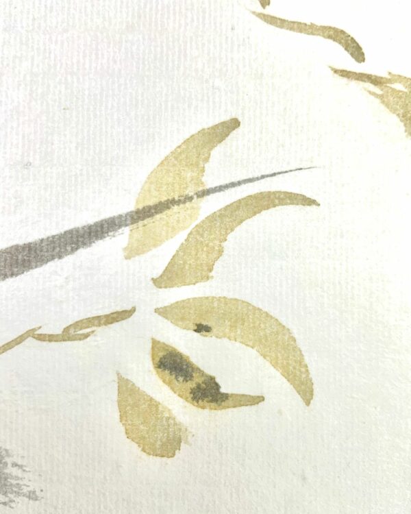 Trio de orquídeas salvajes. Sumi-e. Tinta china sobre papel de arroz. Detalle flor