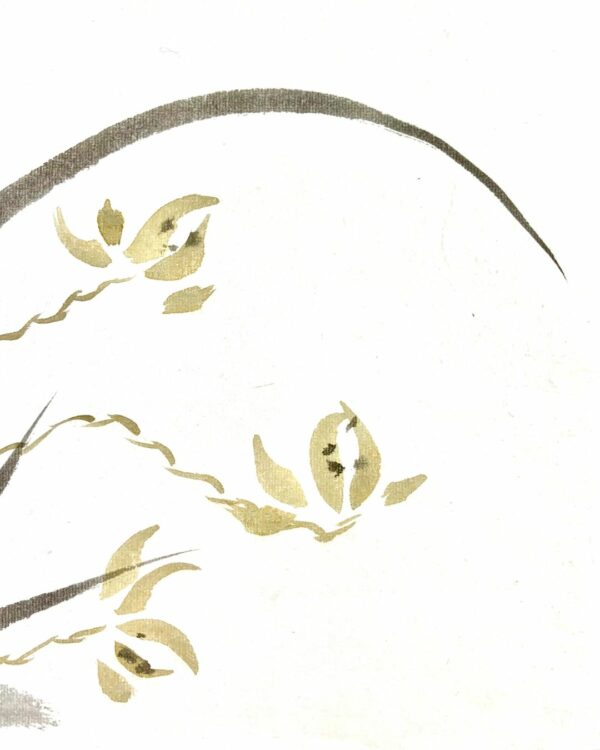 Trio de orquídeas salvajes. Sumi-e. Tinta china sobre papel de arroz. Detalle flores