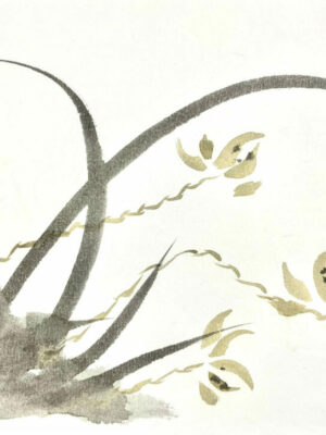 Trio de orquídeas salvajes. Sumi-e. Tinta china sobre papel de arroz. Obra completa