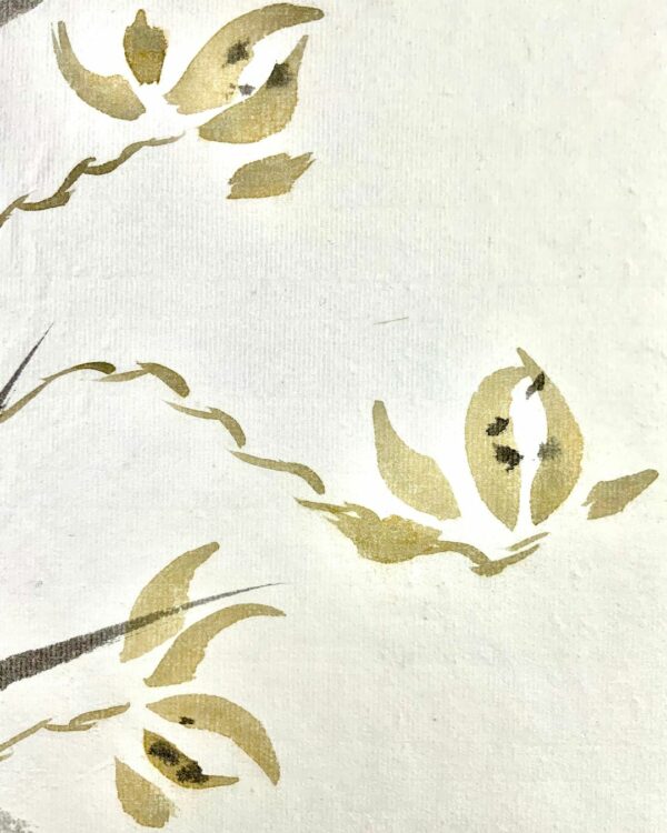 Trio de orquídeas salvajes. Sumi-e. Tinta china sobre papel de arroz. Tres flores