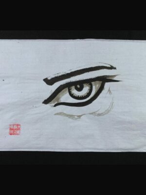 Visión II. Serie Héroes. Sumi-e. Tinta china sobre papel de arroz. David Lopera Gómez. Pintura de un ojo