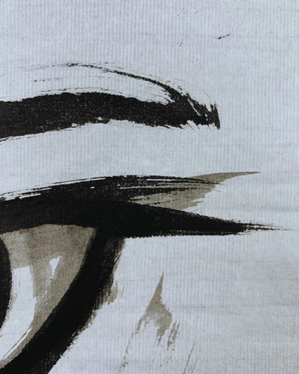 Visión II. Serie Héroes. Sumi-e. Tinta china sobre papel de arroz. David Lopera Gómez. Pintura de un ojo. Detalle pestaña