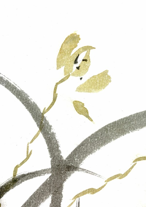 Cuarteto de orquídeas salvajes. Sumi-e. Tinta china sobre papel de arroz. Detalle flor 1