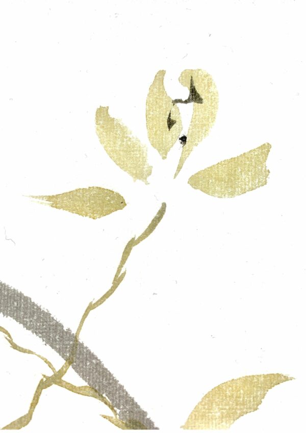 Cuarteto de orquídeas salvajes. Sumi-e. Tinta china sobre papel de arroz. Detalle flor 2