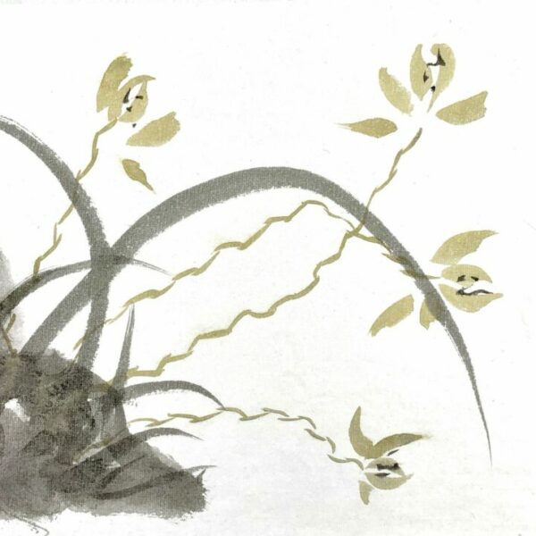 Cuarteto de orquídeas salvajes. Sumi-e. Tinta china sobre papel de arroz. Obra completa