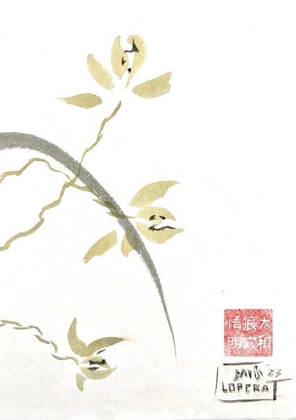 Cuarteto de orquídeas salvajes. Sumi-e. Tinta china sobre papel de arroz. detalle flores
