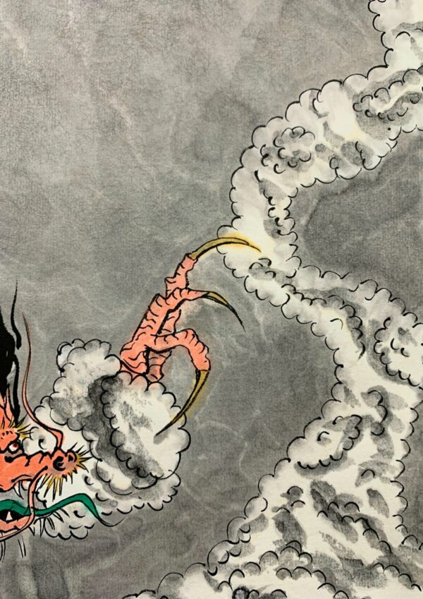 Dragones Rubí I. Rollos kakemono. Sumi-e. Tinta china. Acuarelas. David Lopera Gómez. Loperakun. Detalle garra.