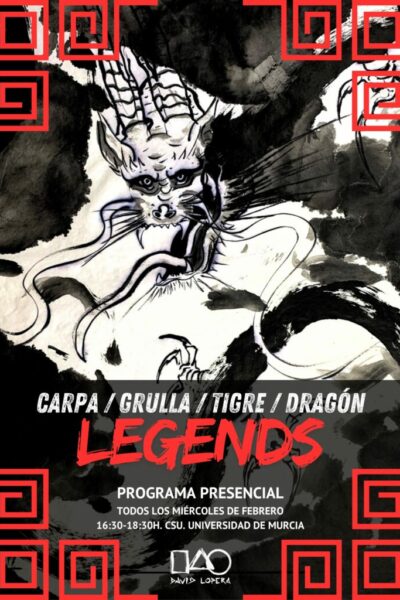 Cartel programa LEGENDS. Carpa, Grulla, Tigre y Dragón.